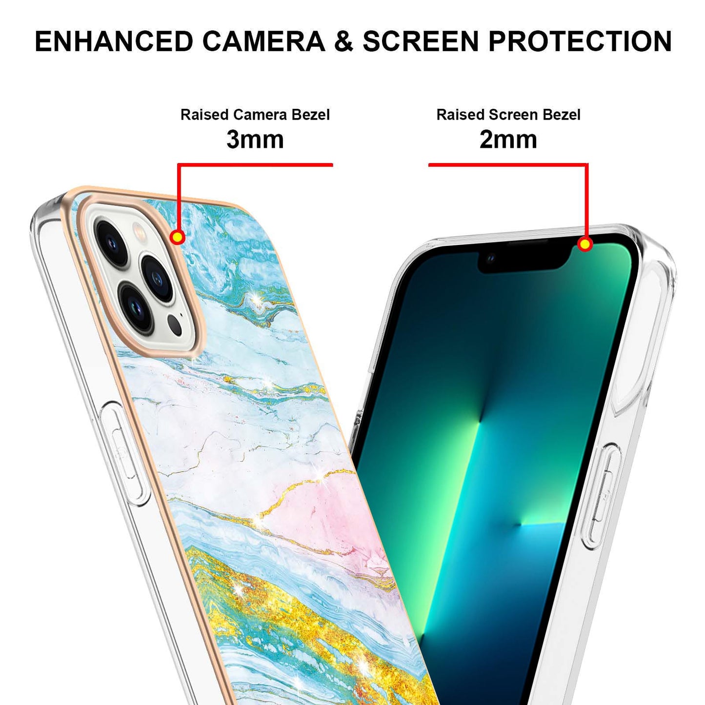 YB IMD Series-2 Marble Pattern Phone Case for iPhone 15 Pro Max TPU Electroplated IMD Protective Cover