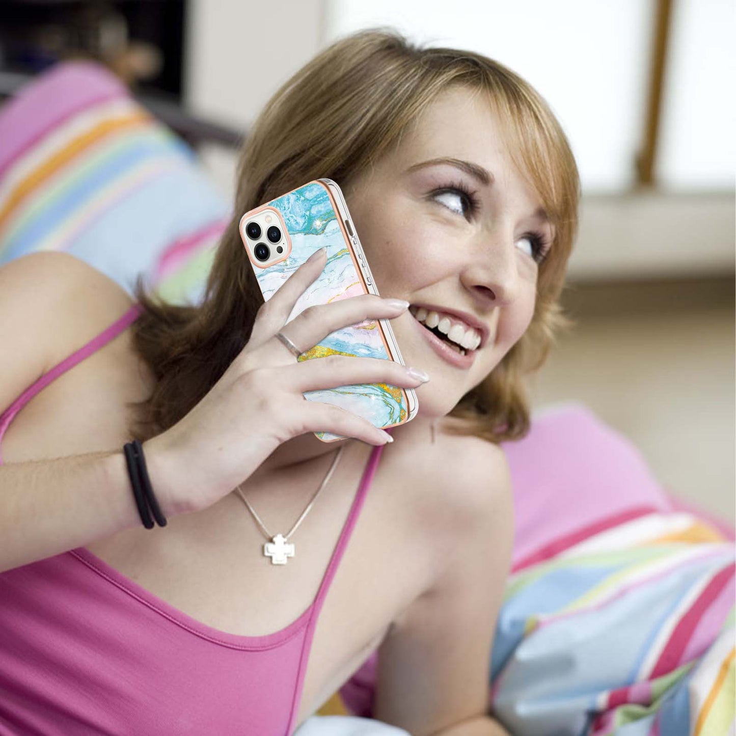 YB IMD Series-2 Marble Pattern Phone Case for iPhone 15 Pro Max TPU Electroplated IMD Protective Cover