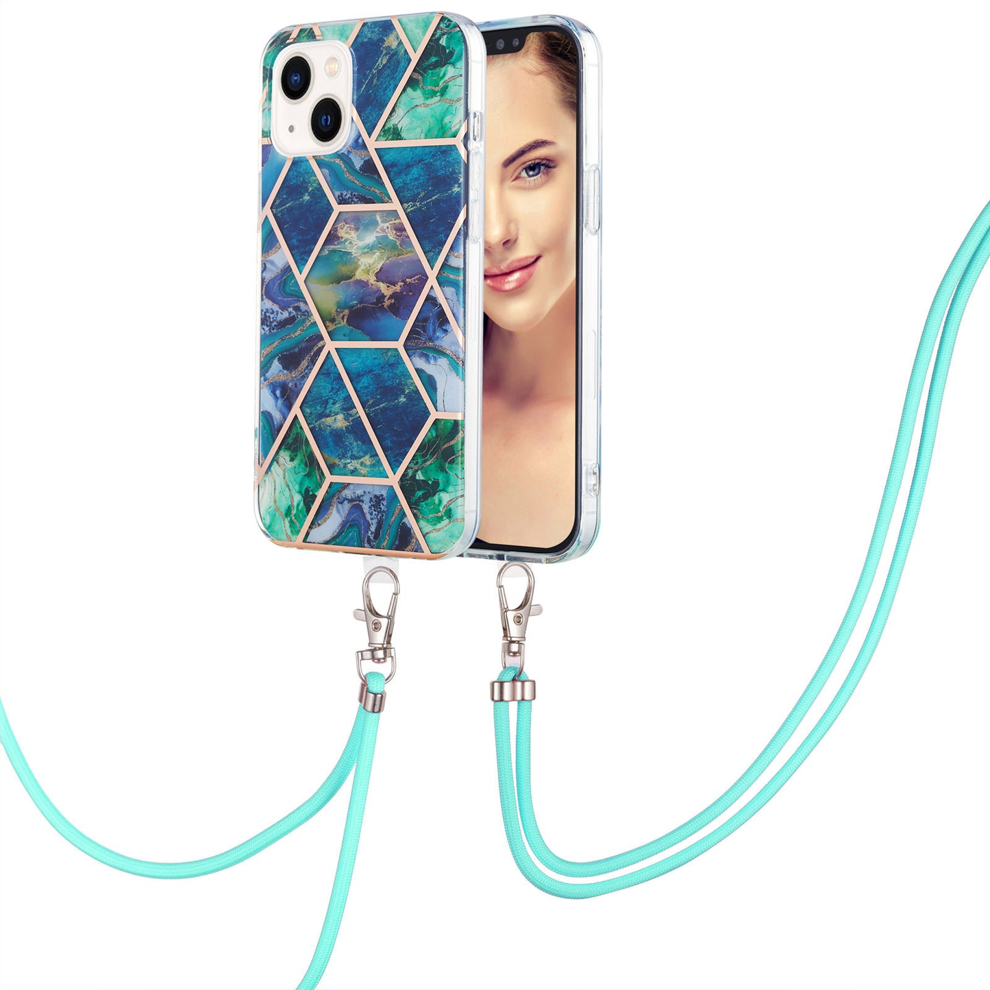 YB IMD Series-5 Phone Case for iPhone 15 Electroplating IML IMD TPU Phone Shell with Lanyard