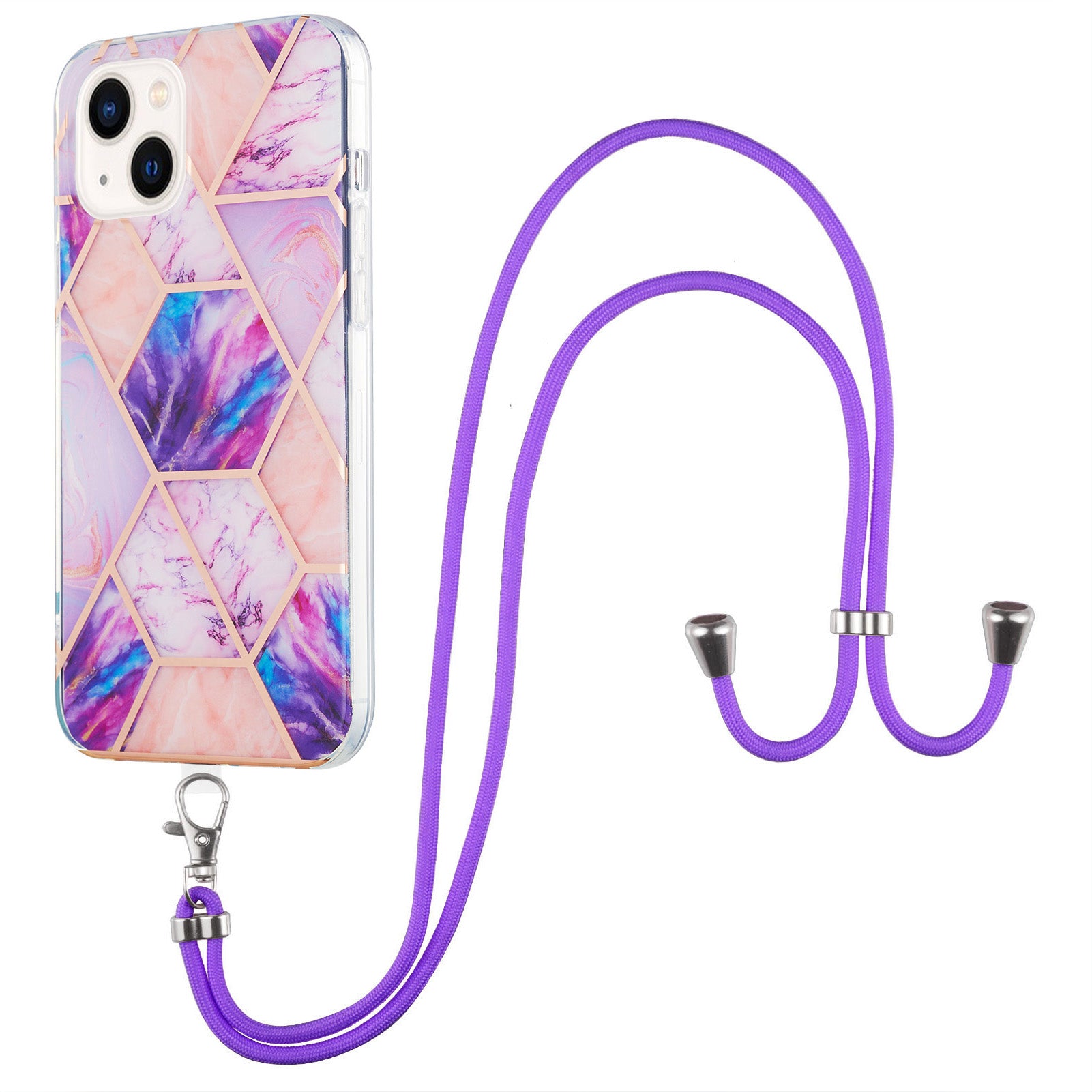 YB IMD Series-5 Phone Case for iPhone 15 Electroplating IML IMD TPU Phone Shell with Lanyard