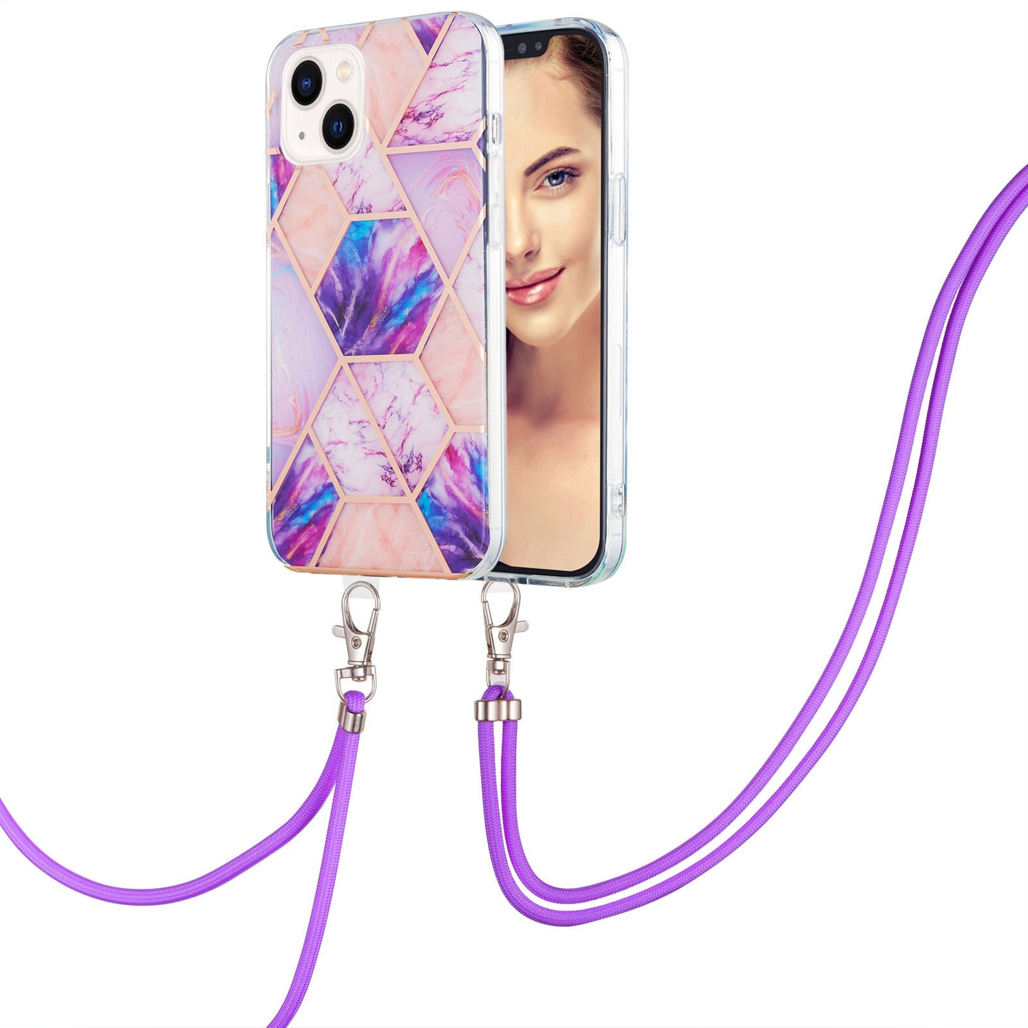 YB IMD Series-5 Phone Case for iPhone 15 Electroplating IML IMD TPU Phone Shell with Lanyard