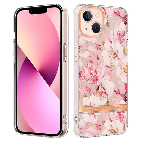 YB IMD-8 Series for iPhone 15 Flower Floral Pattern IMD Phone Case Soft TPU Electroplating Protective Cover