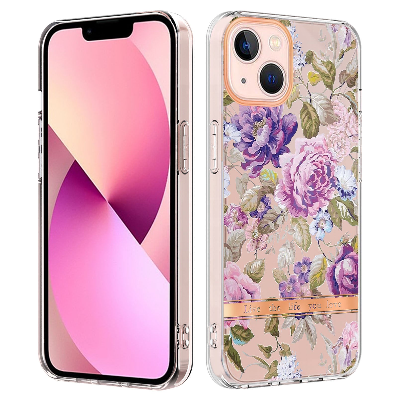 YB IMD-8 Series for iPhone 15 Flower Floral Pattern IMD Phone Case Soft TPU Electroplating Protective Cover