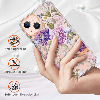 YB IMD-8 Series for iPhone 15 Flower Floral Pattern IMD Phone Case Soft TPU Electroplating Protective Cover