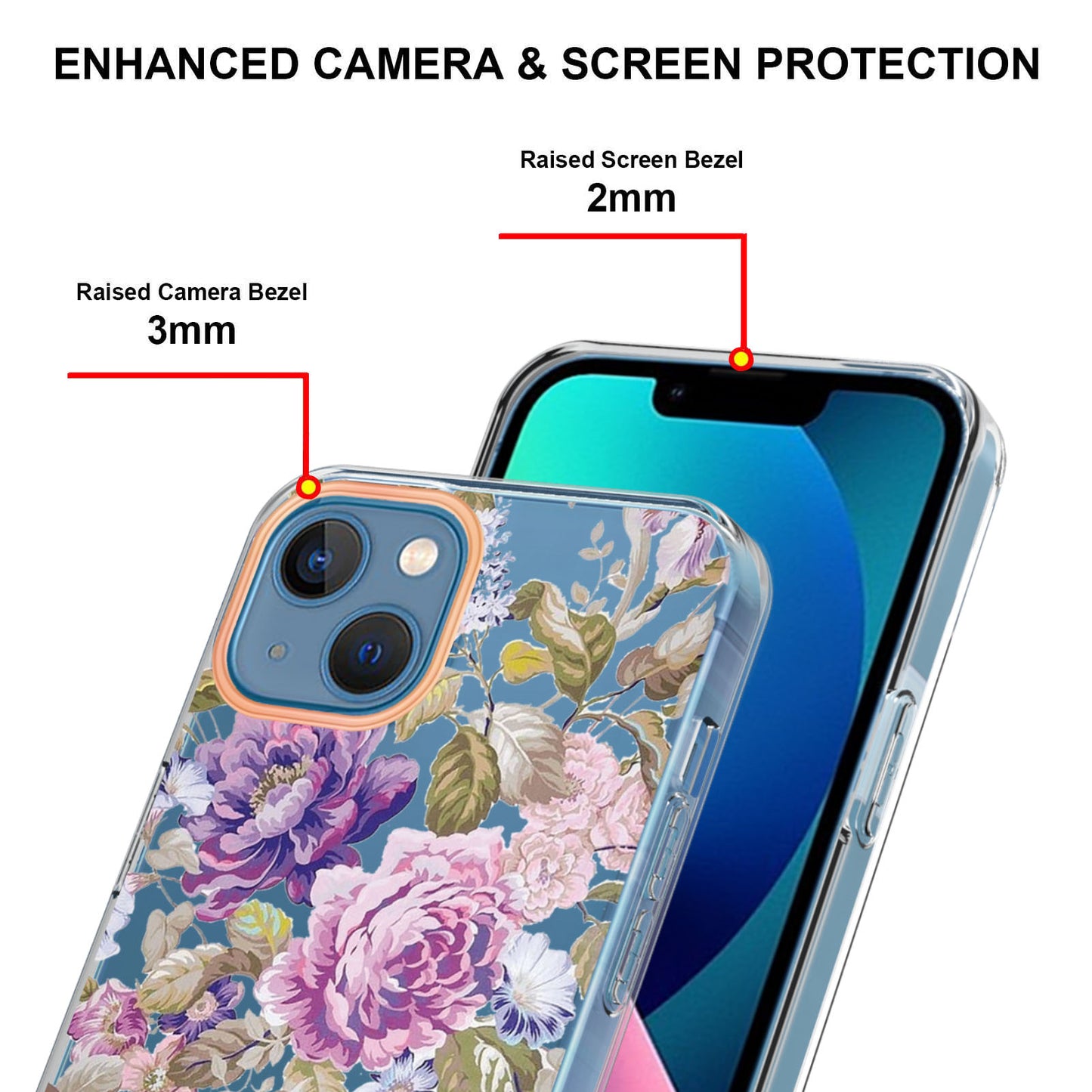 YB IMD-8 Series for iPhone 15 Flower Floral Pattern IMD Phone Case Soft TPU Electroplating Protective Cover