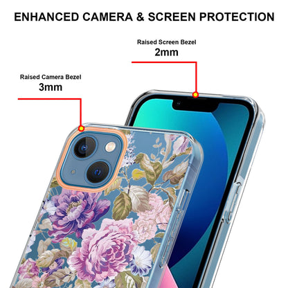 YB IMD-8 Series for iPhone 15 Flower Floral Pattern IMD Phone Case Soft TPU Electroplating Protective Cover