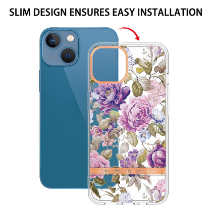YB IMD-8 Series for iPhone 15 Flower Floral Pattern IMD Phone Case Soft TPU Electroplating Protective Cover
