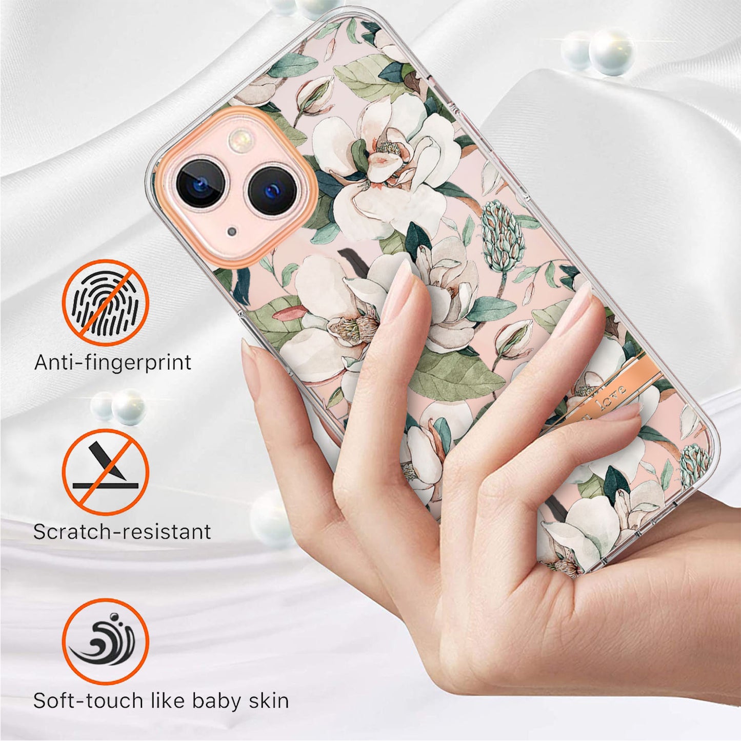 YB IMD-8 Series for iPhone 15 Flower Floral Pattern IMD Phone Case Soft TPU Electroplating Protective Cover