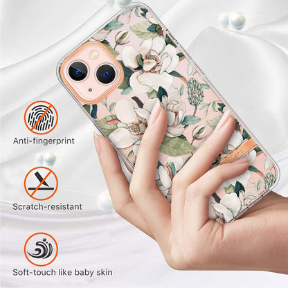 YB IMD-8 Series for iPhone 15 Flower Floral Pattern IMD Phone Case Soft TPU Electroplating Protective Cover