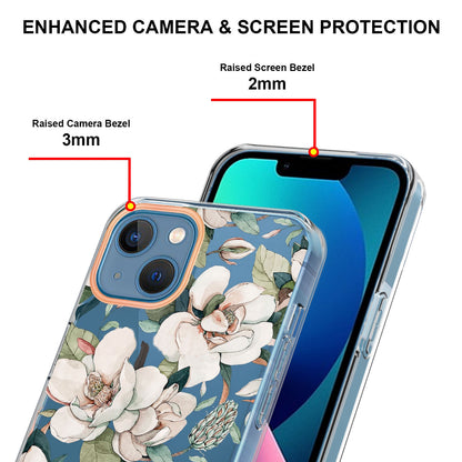 YB IMD-8 Series for iPhone 15 Flower Floral Pattern IMD Phone Case Soft TPU Electroplating Protective Cover