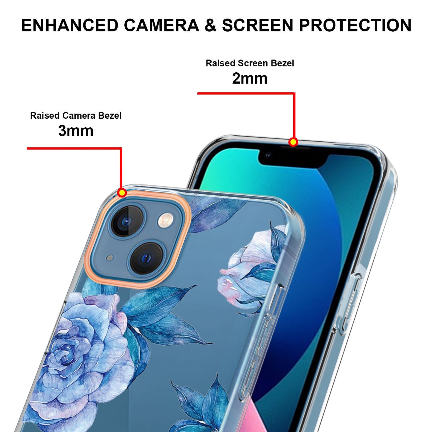 YB IMD-8 Series for iPhone 15 Flower Floral Pattern IMD Phone Case Soft TPU Electroplating Protective Cover
