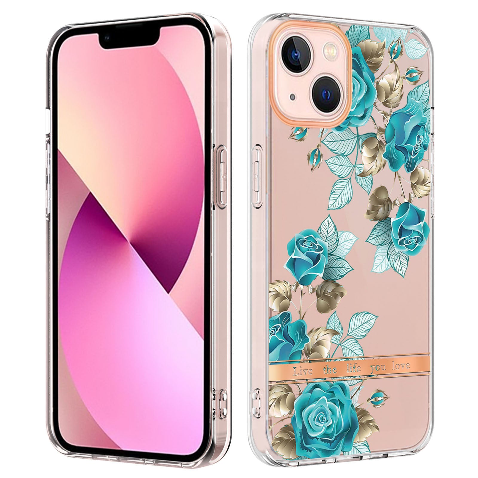 YB IMD-8 Series for iPhone 15 Flower Floral Pattern IMD Phone Case Soft TPU Electroplating Protective Cover