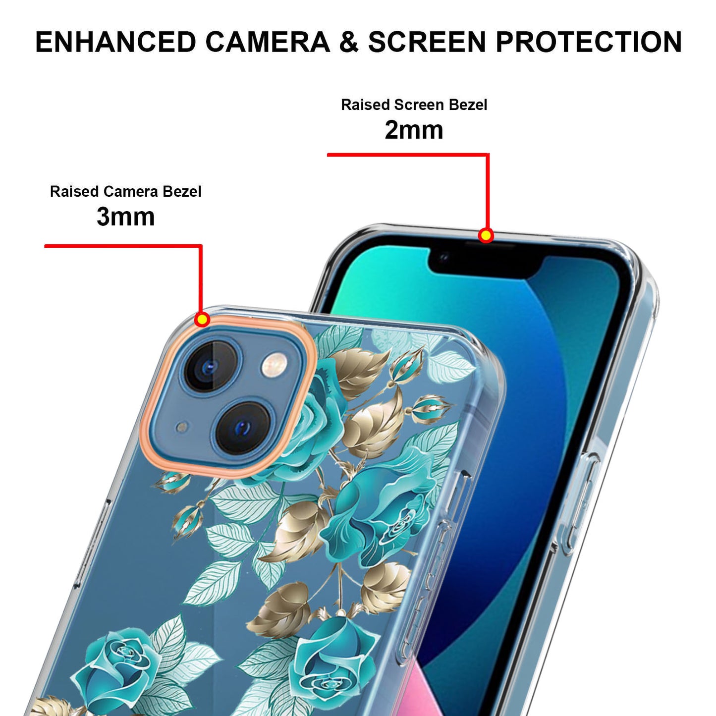 YB IMD-8 Series for iPhone 15 Flower Floral Pattern IMD Phone Case Soft TPU Electroplating Protective Cover