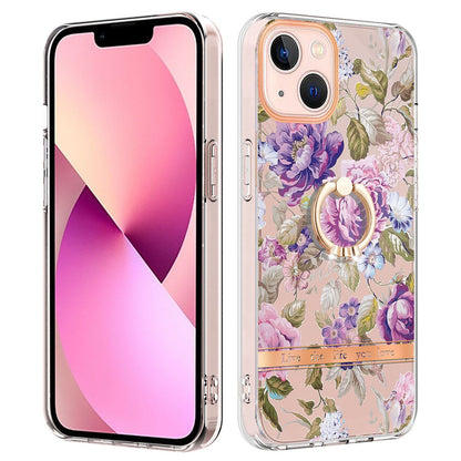 YB IMD-12 Series for iPhone 15 Electroplating Case Flower Pattern IML IMD TPU Phone Cover with Kickstand