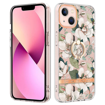 YB IMD-12 Series for iPhone 15 Electroplating Case Flower Pattern IML IMD TPU Phone Cover with Kickstand