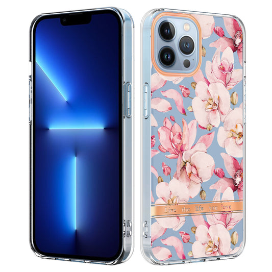 YB IMD-8 Series for iPhone 15 Pro Flower Floral Pattern IMD Phone Case Soft TPU Electroplating Phone Cover