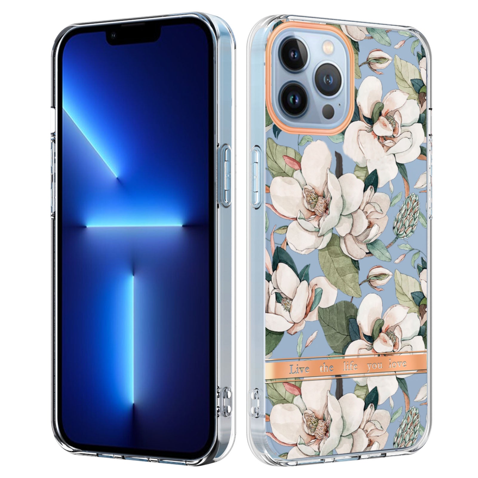 YB IMD-8 Series for iPhone 15 Pro Flower Floral Pattern IMD Phone Case Soft TPU Electroplating Phone Cover