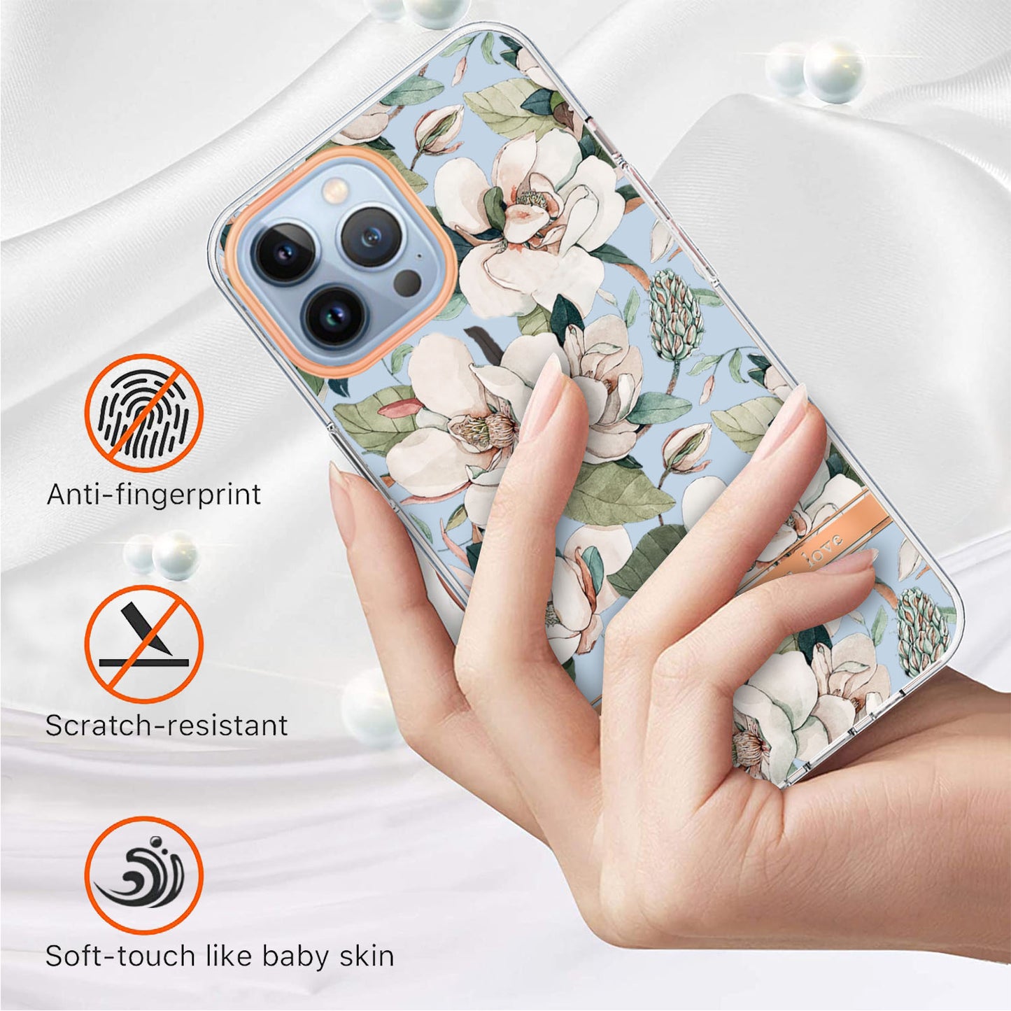 YB IMD-8 Series for iPhone 15 Pro Flower Floral Pattern IMD Phone Case Soft TPU Electroplating Phone Cover