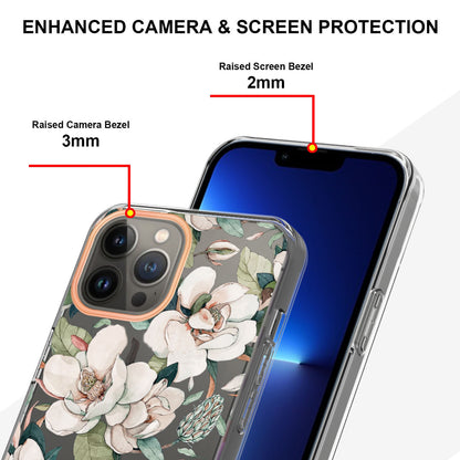 YB IMD-8 Series for iPhone 15 Pro Flower Floral Pattern IMD Phone Case Soft TPU Electroplating Phone Cover
