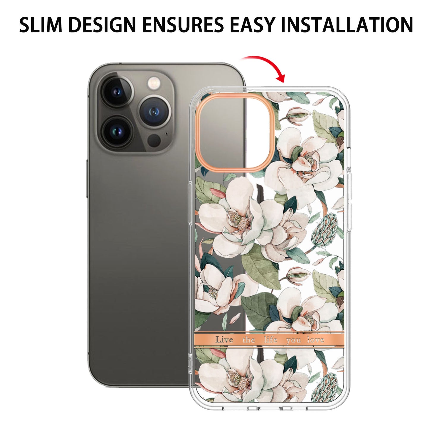 YB IMD-8 Series for iPhone 15 Pro Flower Floral Pattern IMD Phone Case Soft TPU Electroplating Phone Cover