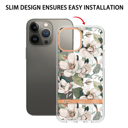 YB IMD-8 Series for iPhone 15 Pro Flower Floral Pattern IMD Phone Case Soft TPU Electroplating Phone Cover