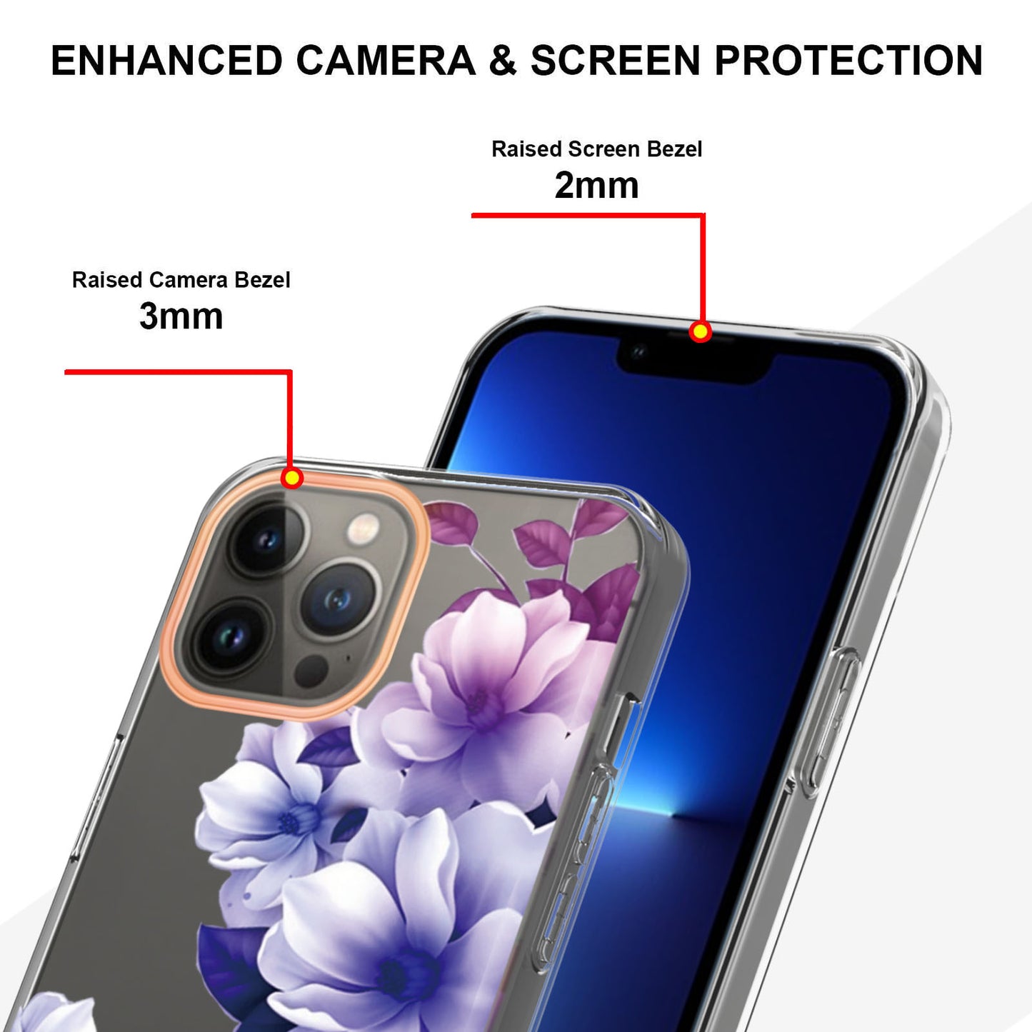 YB IMD-8 Series for iPhone 15 Pro Flower Floral Pattern IMD Phone Case Soft TPU Electroplating Phone Cover