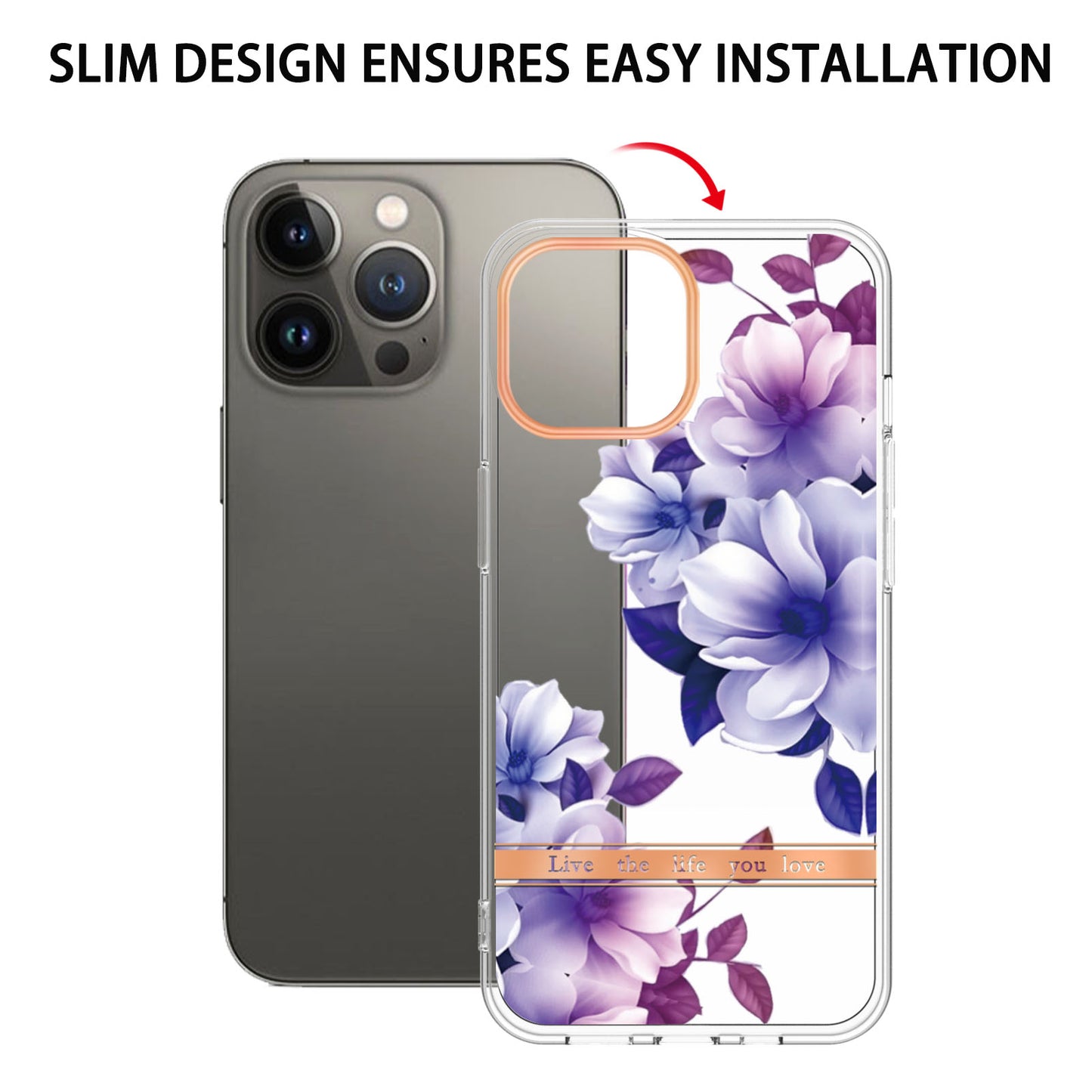 YB IMD-8 Series for iPhone 15 Pro Flower Floral Pattern IMD Phone Case Soft TPU Electroplating Phone Cover