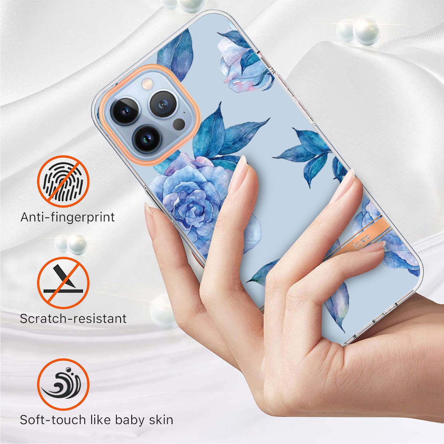 YB IMD-8 Series for iPhone 15 Pro Flower Floral Pattern IMD Phone Case Soft TPU Electroplating Phone Cover