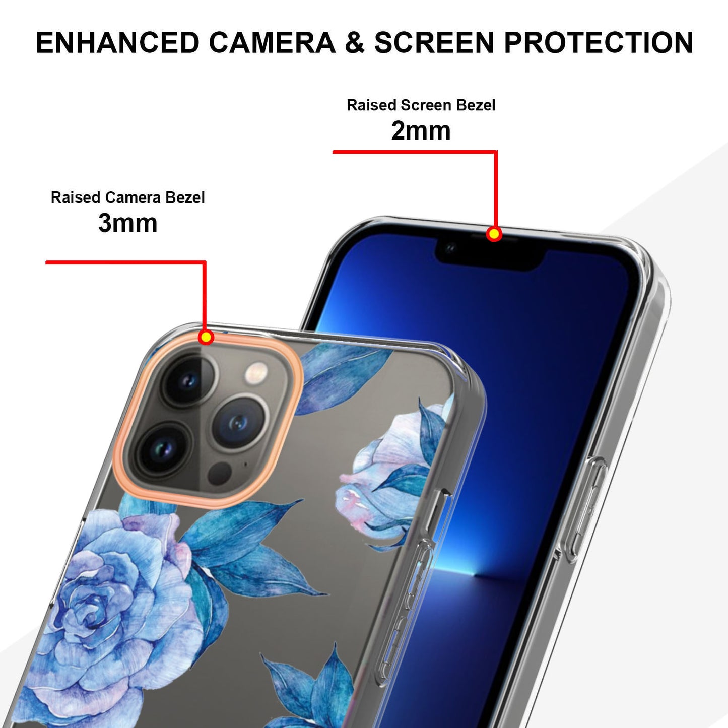 YB IMD-8 Series for iPhone 15 Pro Flower Floral Pattern IMD Phone Case Soft TPU Electroplating Phone Cover