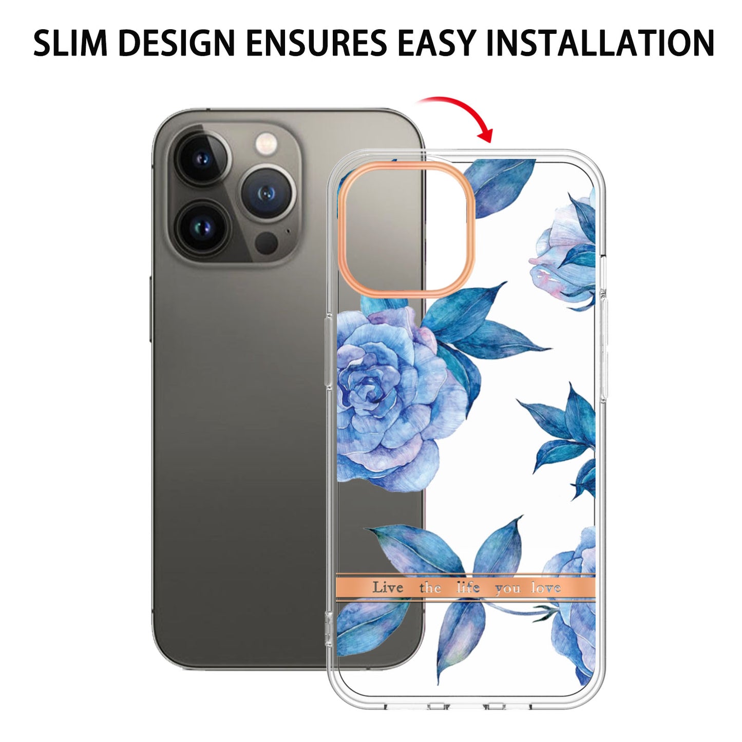 YB IMD-8 Series for iPhone 15 Pro Flower Floral Pattern IMD Phone Case Soft TPU Electroplating Phone Cover