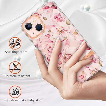 YB IMD-8 Series for iPhone 15 Plus Electroplating Phone Case Flower Floral Pattern IMD Soft TPU Cover