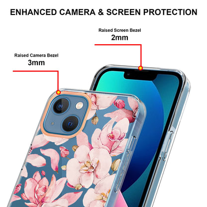 YB IMD-8 Series for iPhone 15 Plus Electroplating Phone Case Flower Floral Pattern IMD Soft TPU Cover