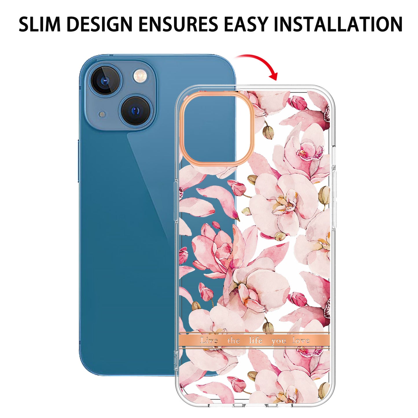 YB IMD-8 Series for iPhone 15 Plus Electroplating Phone Case Flower Floral Pattern IMD Soft TPU Cover