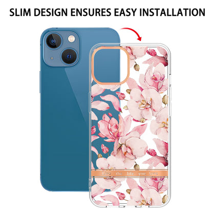 YB IMD-8 Series for iPhone 15 Plus Electroplating Phone Case Flower Floral Pattern IMD Soft TPU Cover