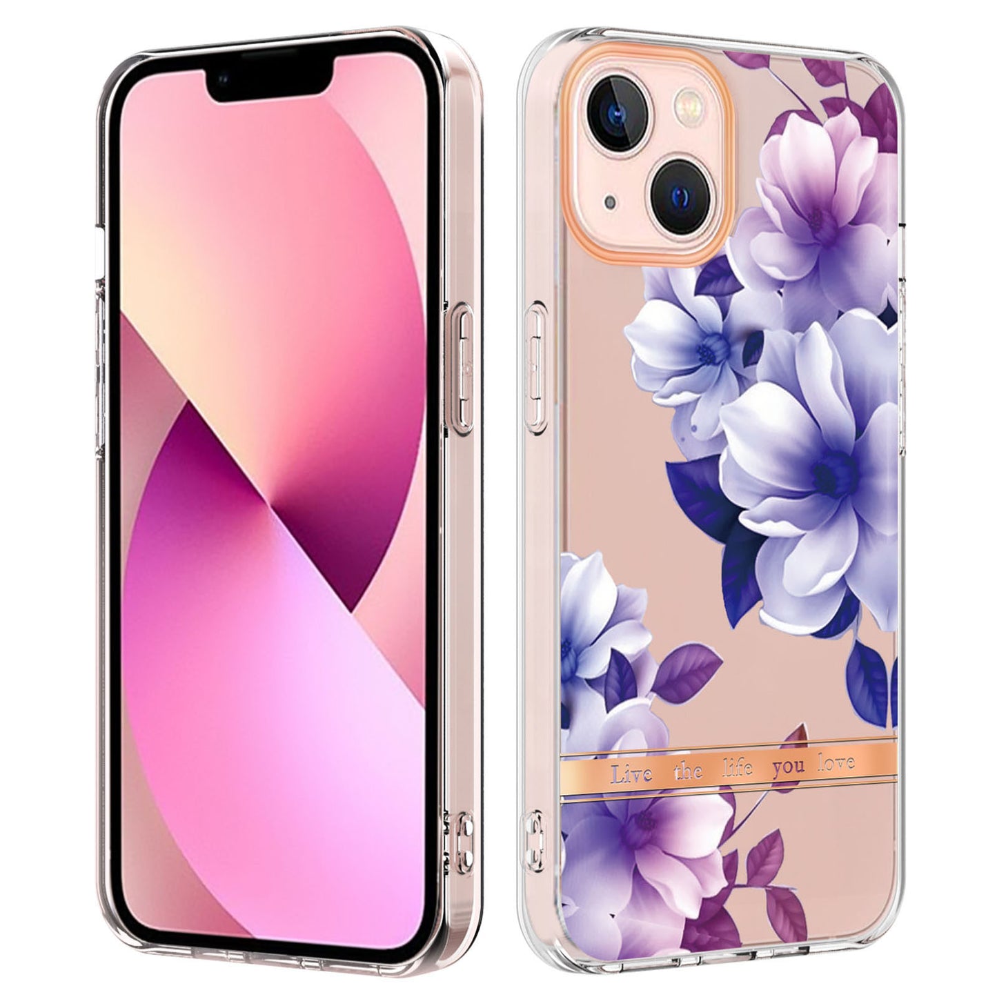 YB IMD-8 Series for iPhone 15 Plus Electroplating Phone Case Flower Floral Pattern IMD Soft TPU Cover