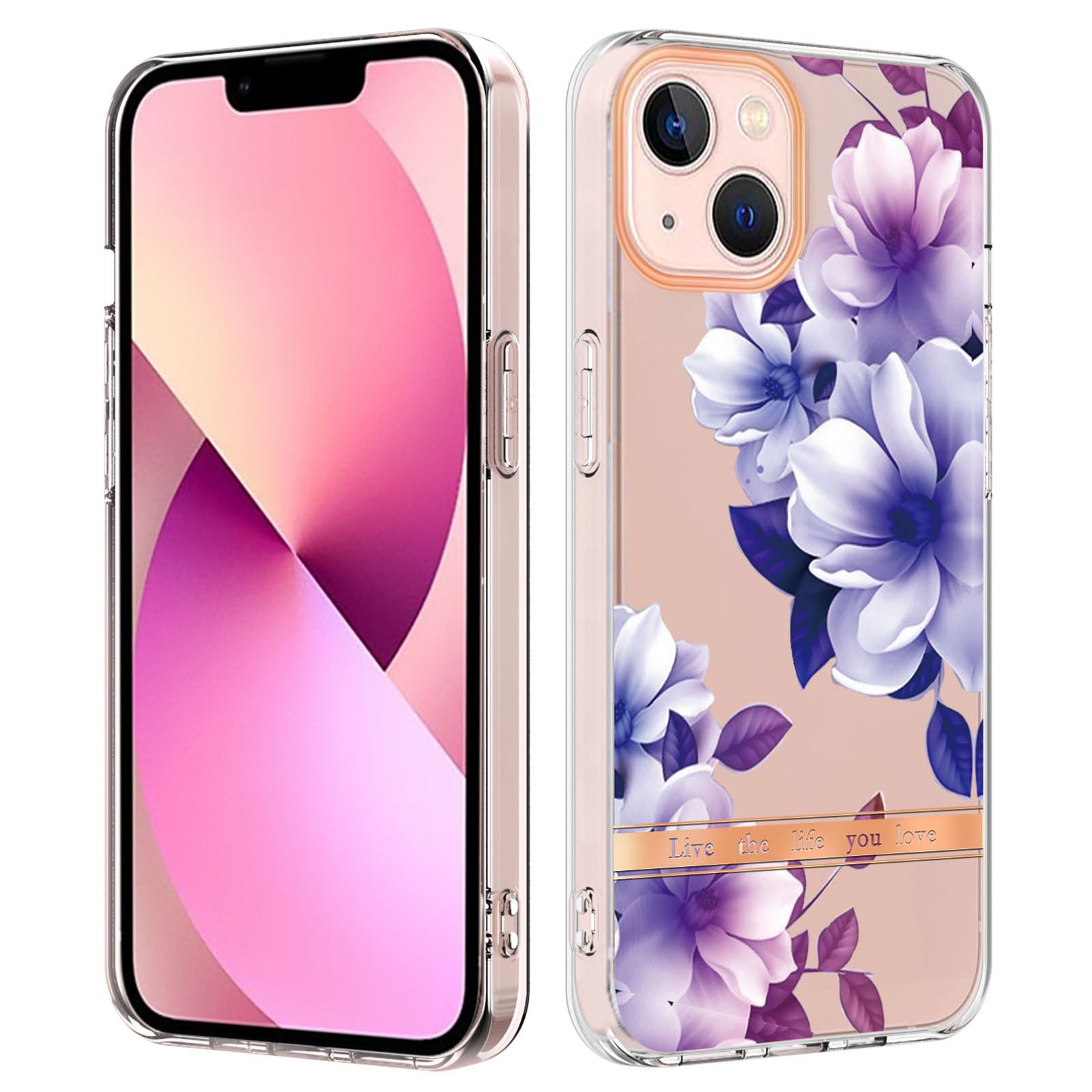 YB IMD-8 Series for iPhone 15 Plus Electroplating Phone Case Flower Floral Pattern IMD Soft TPU Cover