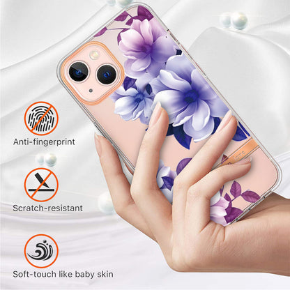YB IMD-8 Series for iPhone 15 Plus Electroplating Phone Case Flower Floral Pattern IMD Soft TPU Cover