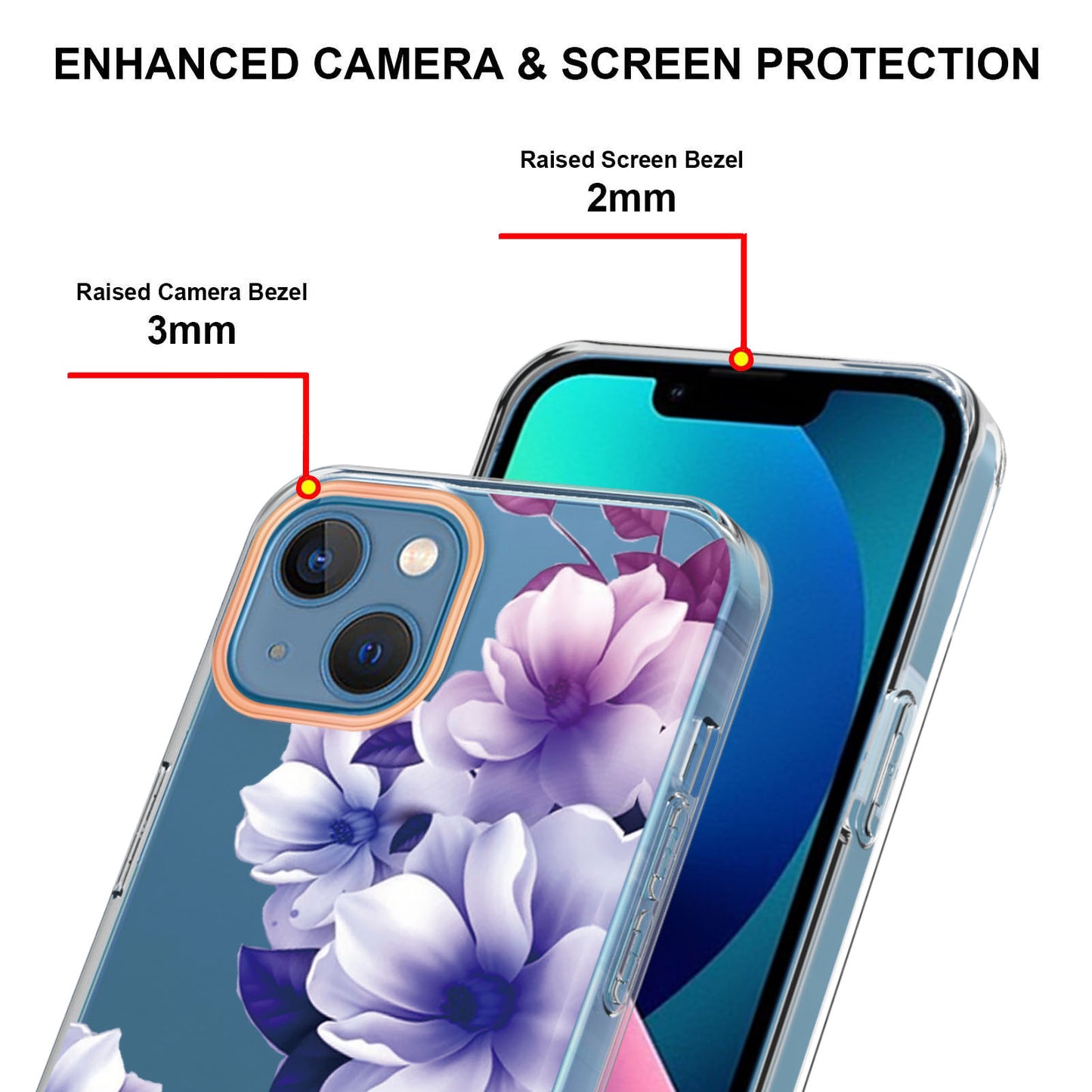 YB IMD-8 Series for iPhone 15 Plus Electroplating Phone Case Flower Floral Pattern IMD Soft TPU Cover
