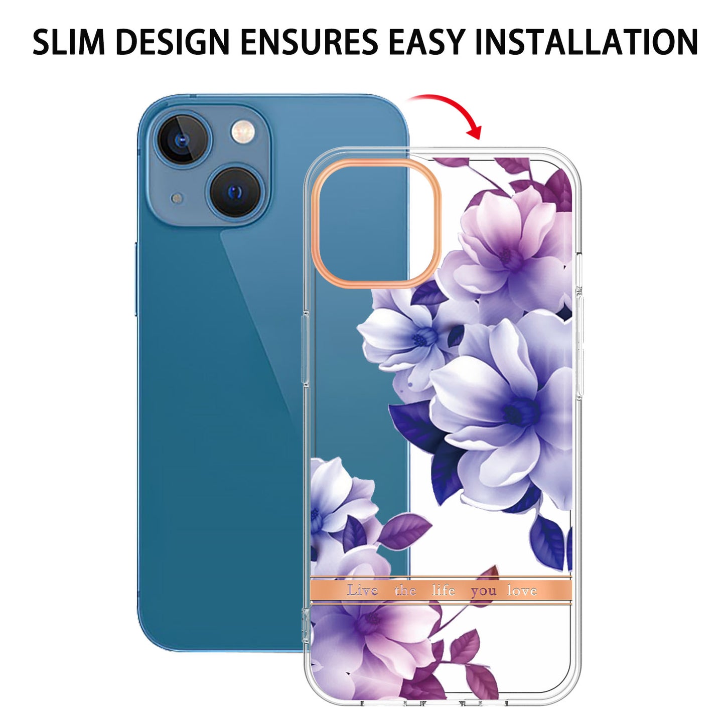 YB IMD-8 Series for iPhone 15 Plus Electroplating Phone Case Flower Floral Pattern IMD Soft TPU Cover