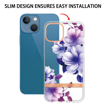 YB IMD-8 Series for iPhone 15 Plus Electroplating Phone Case Flower Floral Pattern IMD Soft TPU Cover