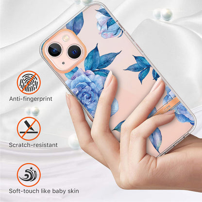 YB IMD-8 Series for iPhone 15 Plus Electroplating Phone Case Flower Floral Pattern IMD Soft TPU Cover