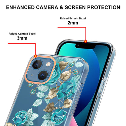 YB IMD-8 Series for iPhone 15 Plus Electroplating Phone Case Flower Floral Pattern IMD Soft TPU Cover