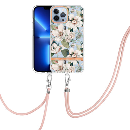 YB IMD-11 Series Flower Pattern TPU Case for iPhone 15 Pro Max Anti-Drop IMD IML Electroplating Phone Cover with Lanyard