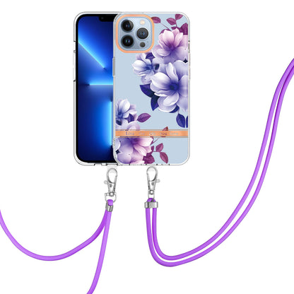 YB IMD-11 Series Flower Pattern TPU Case for iPhone 15 Pro Max Anti-Drop IMD IML Electroplating Phone Cover with Lanyard