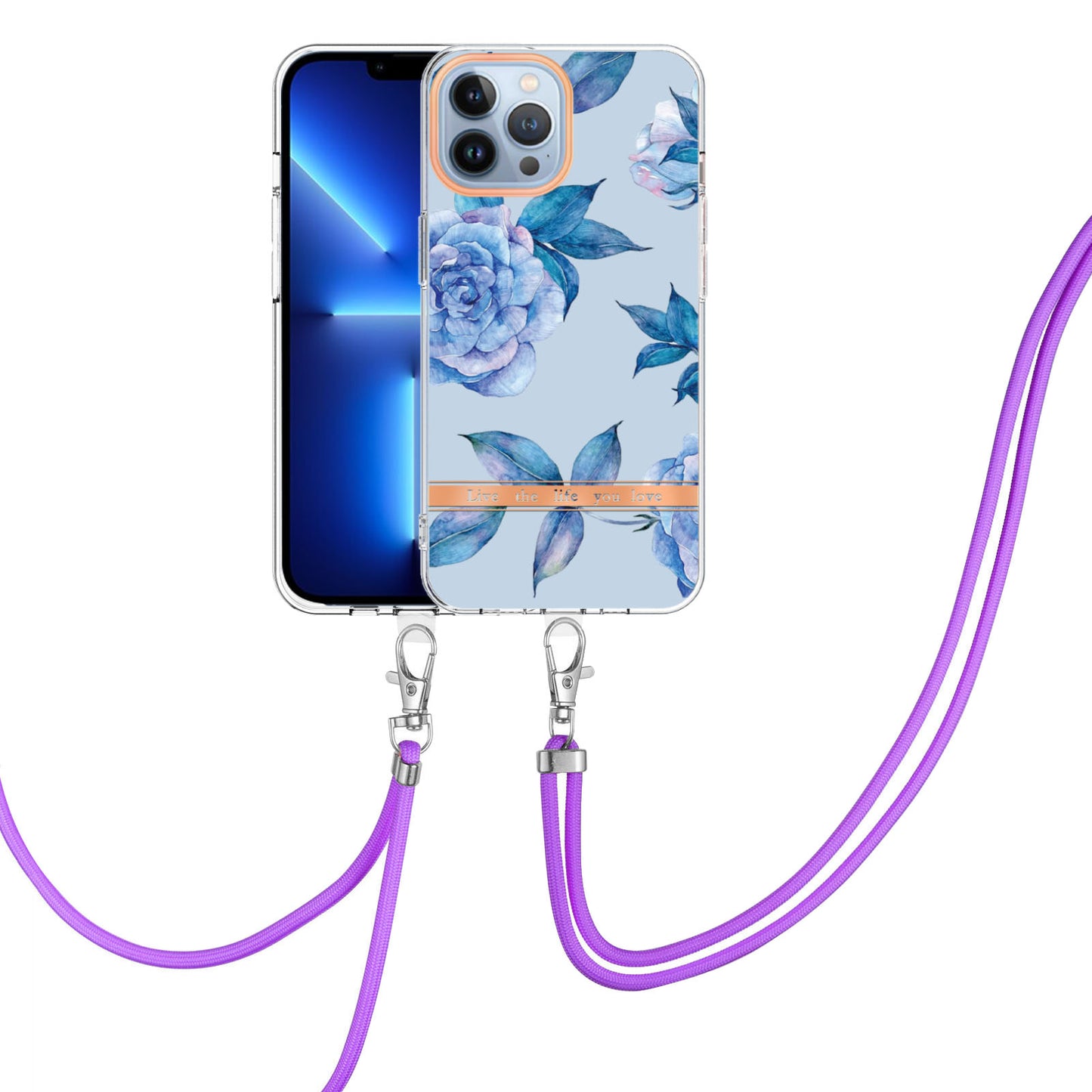 YB IMD-11 Series Flower Pattern TPU Case for iPhone 15 Pro Max Anti-Drop IMD IML Electroplating Phone Cover with Lanyard