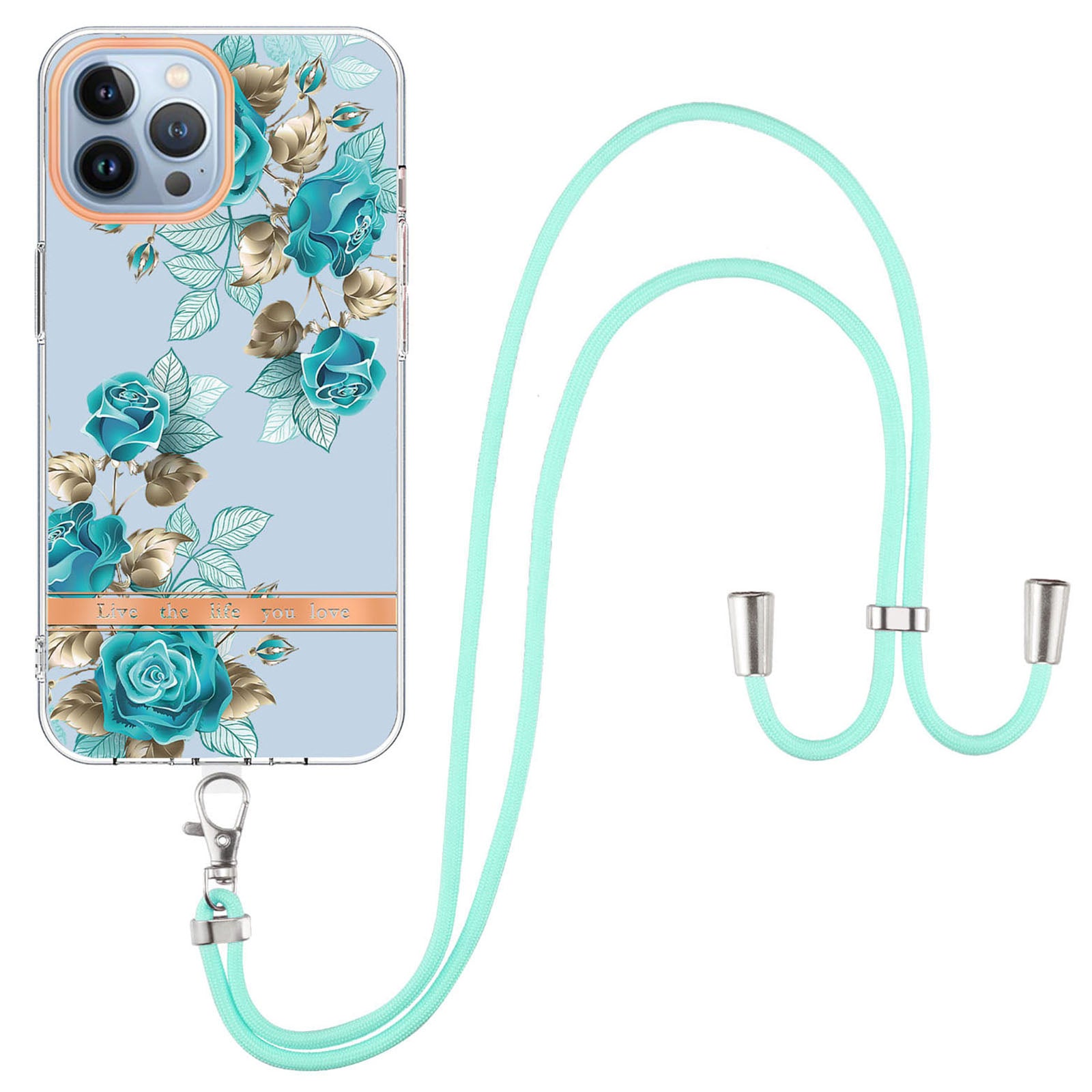 YB IMD-11 Series Flower Pattern TPU Case for iPhone 15 Pro Max Anti-Drop IMD IML Electroplating Phone Cover with Lanyard