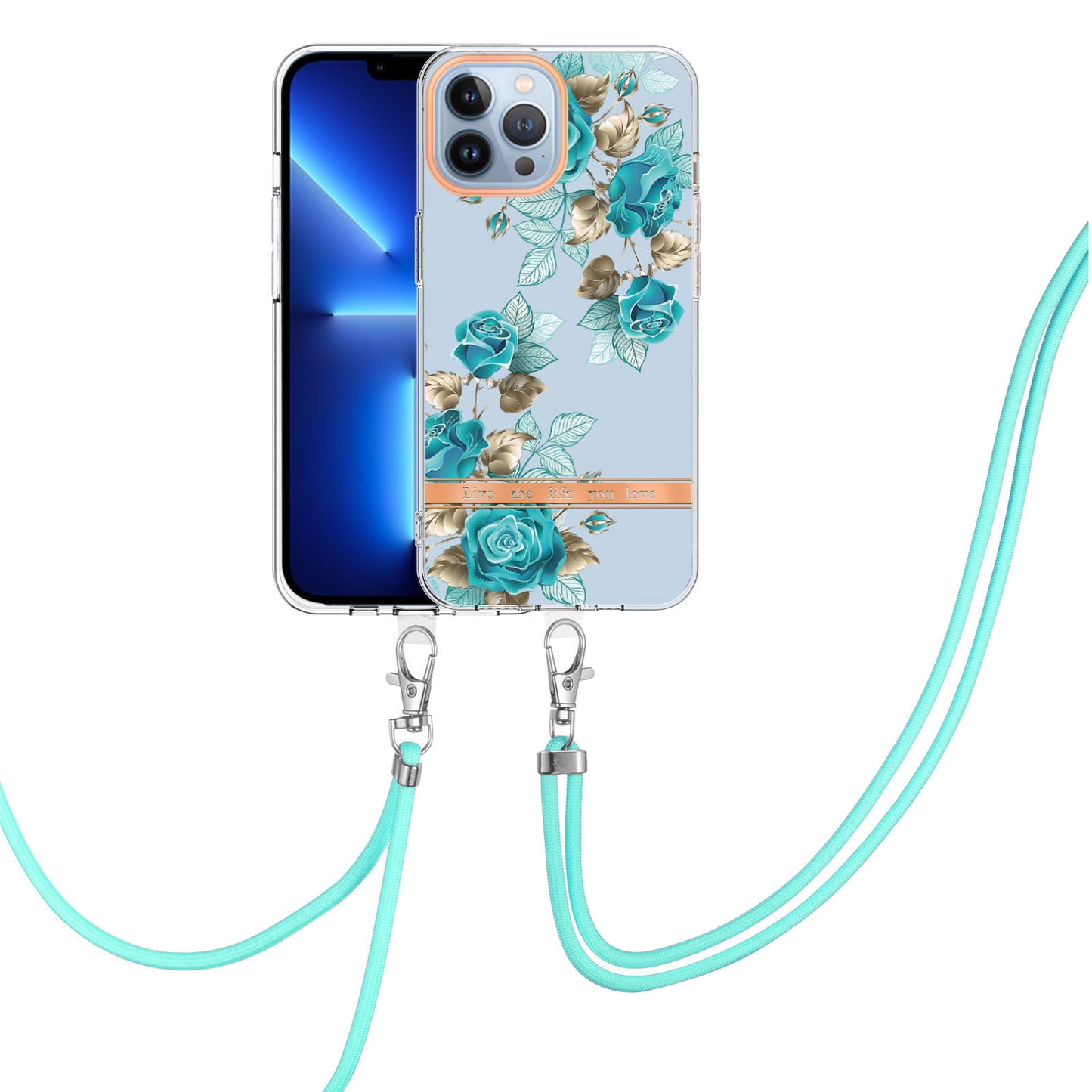 YB IMD-11 Series Flower Pattern TPU Case for iPhone 15 Pro Max Anti-Drop IMD IML Electroplating Phone Cover with Lanyard