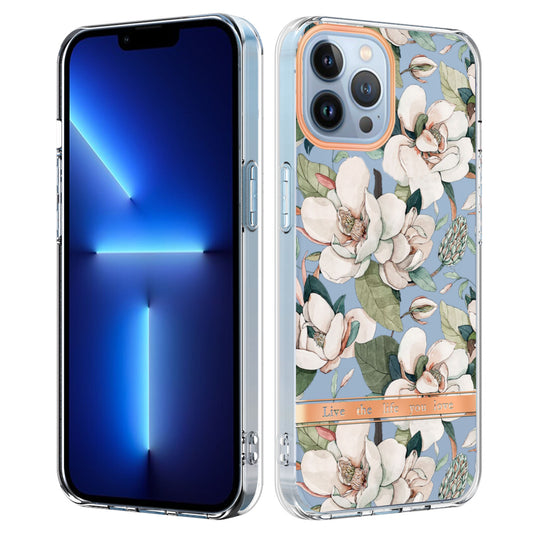 YB IMD-8 Series for iPhone 15 Pro Max Soft TPU Case Flower Floral Pattern IMD Electroplating Phone Cover
