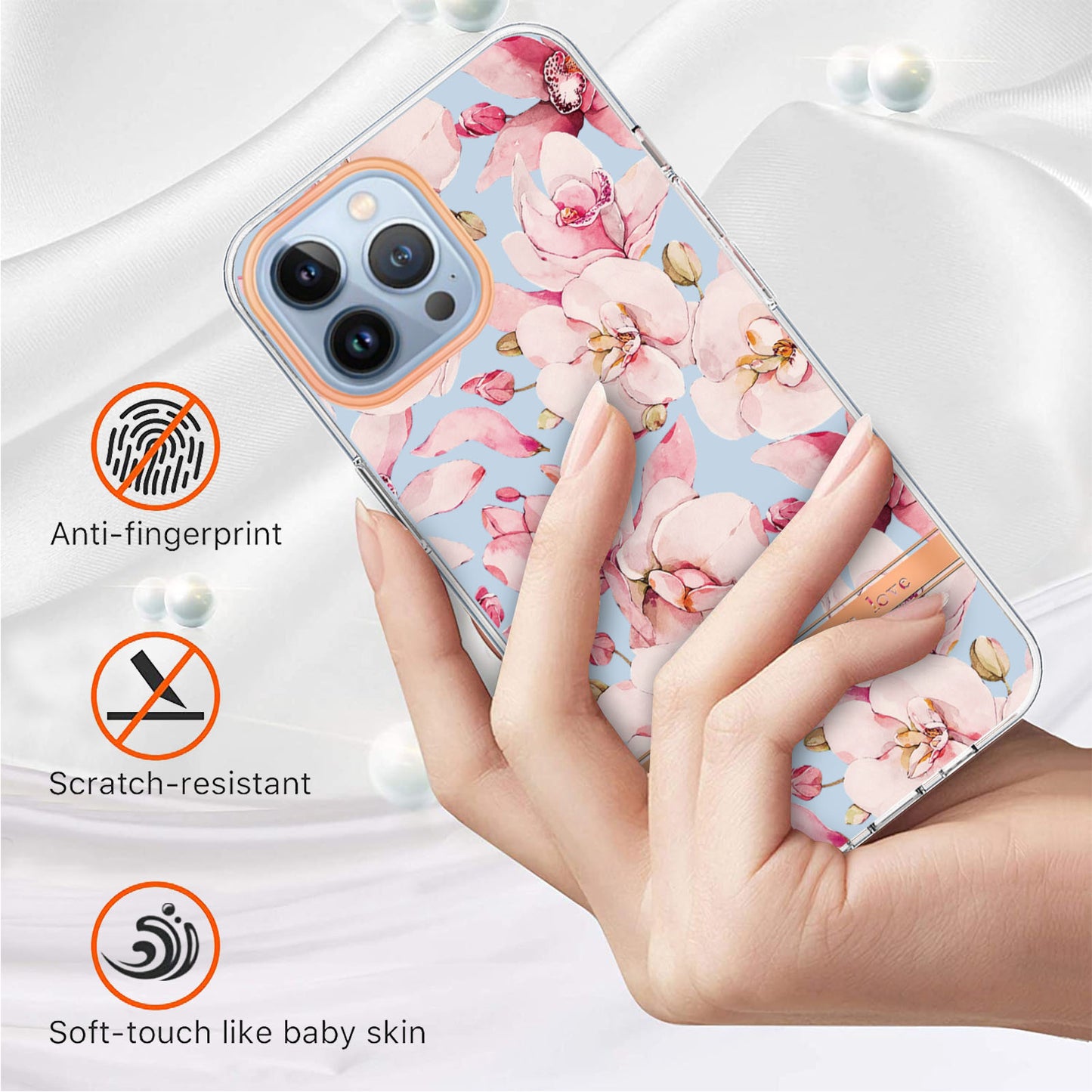 YB IMD-8 Series for iPhone 15 Pro Max Soft TPU Case Flower Floral Pattern IMD Electroplating Phone Cover