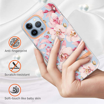 YB IMD-8 Series for iPhone 15 Pro Max Soft TPU Case Flower Floral Pattern IMD Electroplating Phone Cover